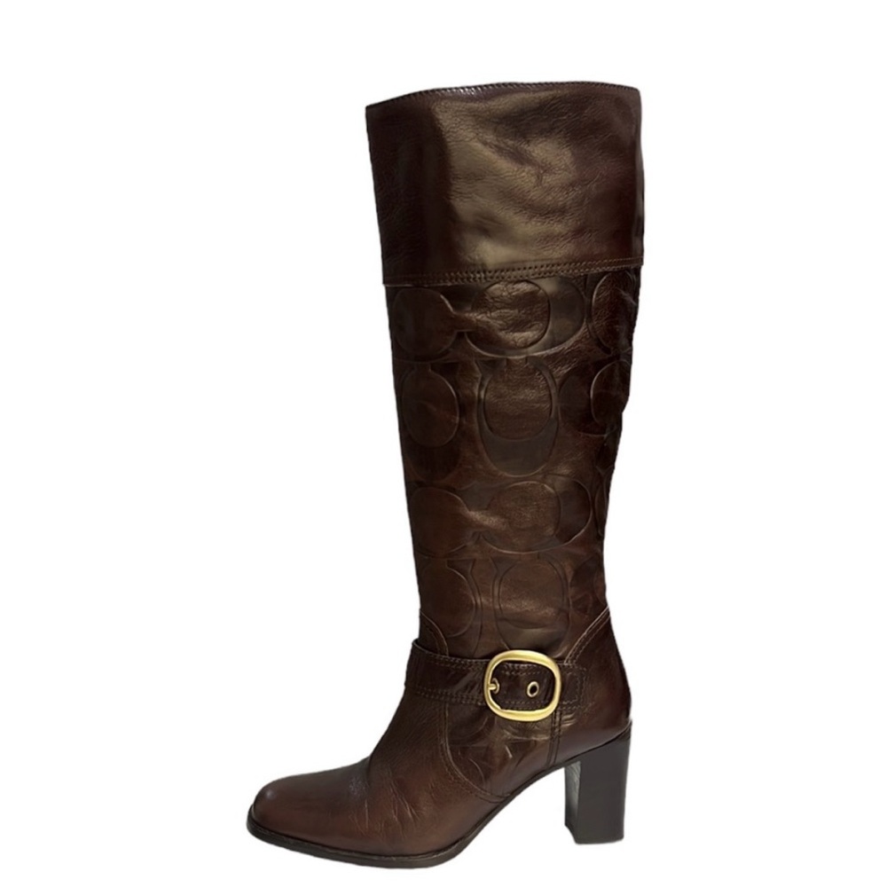 Coach Embossed Leather Boots Brown 7.5 - Picture 2 of 10